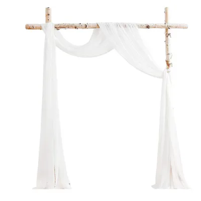 Image de Arche de mariage, rideau de mariage, décoration, tenture décorative, rideaux 130 x 550 cm, fond de mariage, rideau de mariage pour séance photo, rideaux blancs, décoration de mariage blanche