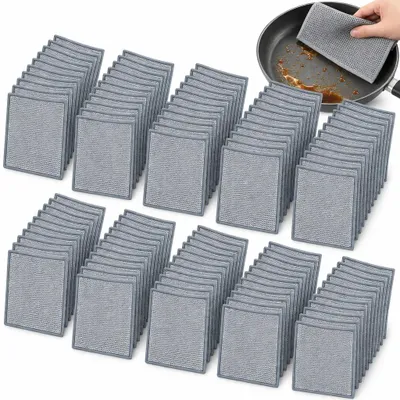 Obrázek produktu pro Drátěné utěrky na nádobí sada 100 ks mycí hadříky 20x20 cm stříbrné na čištění kuchyně a nerezu