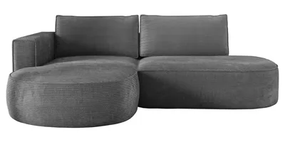 Produktbild von Ecksofa mit Schlaffunktion PIANO, Cord Sofa 180x267 cm, Schlafsofa L-Form, Couch mit Bettkasten, Polsterecke, Wohnlandschaft - Grau PS60 Links