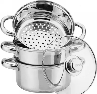 Produktbild von Kinghoff Dampfgarer KH-3328 22 cm aus rostfreiem Stahl mit 2 Dampf-Einsätzen und Glasdeckel 4,5 l