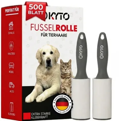 Produktbild von Kyto Fusselrolle Set 5 Rollen + 2 Griffe | 100 Blätter pro Rolle | 500 Blatt Tierhaarentferner Hundehaare Katzenhaare