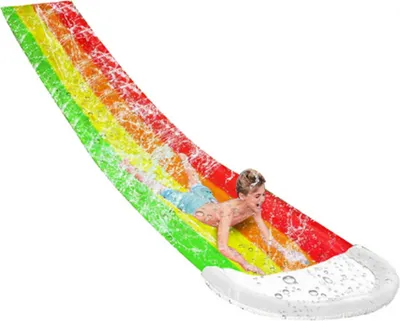 Produktbild von Aufblasbare Wasserrutsche mit Sprinkleranlage, Farbe Regenbogen 465 x 80 cm - REEFLY