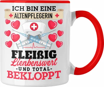 Produktbild von Trendation - Altenpflegerin Tasse Geschenk Frauen Altenpflege Lustiger Spruch Danke Geburtstag (Rot)