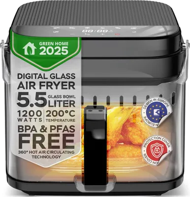Obrázok produktu pre TurboTronic teplovzdušná fritéza 5,5 l - AFG5 - sklenený Airfryer – digitálna teplovzdušná fritéza 40–200 °C, 8 programov, dotykový displej, nízkotučná teplovzdušná rúra Air Fryer, bez BPA
