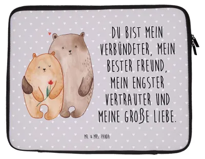 Produktbild von Mr. & Mrs. Panda Laptop Tasche Bären Liebe 33 x 42 cm - Grau Pastell - Geschenk, Hülle, Kuscheln, Freundin, Verknallt, Case, Laptoptasche, Laptophülle, Blume, Bär