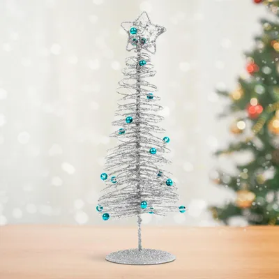 Zdjęcie produktu dla Metalowa, srebrna choinka świąteczna - 28 cm