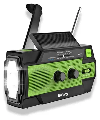 Produktbild von Brixy Brixy Emergency Radio - Radio mit Batterie für Notfälle - 4000 MAH - aufwickelbar - Solar - Taschenlampe - Powerbank - Grün