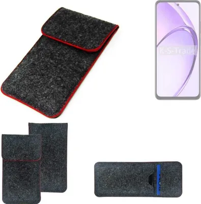 Produktbild von K-S-Trade Handy Schutz Hülle kompatibel mit Oppo A80 5G Schutzhülle Handyhülle Filztasche Pouch Tasche Case Sleeve Filzhülle dunkelgrau roter Rand