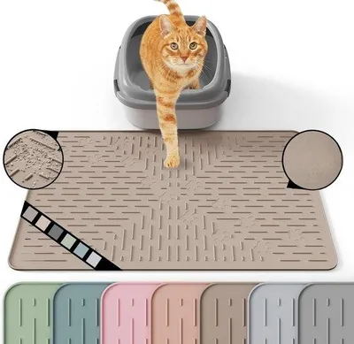 Produktbild von Famanu Katzenstreumatte 60 x 40 cm - beige - hochwertiger Silikon - leicht zu reinigen - wasserdicht