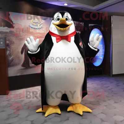 Produktbild von Cremefarbener REDBROKOLY Pinguin Maskottchen Kostüm charakter bekleidet mit einem Hemd und Ohrringen