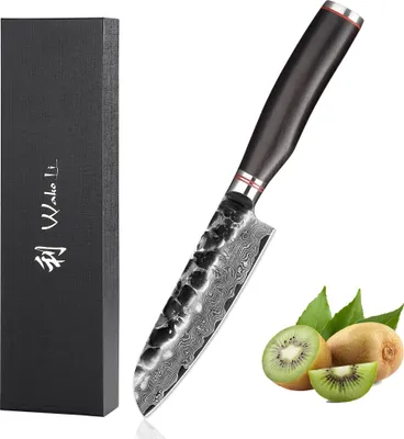 Produktbild von Wakoli EBO Damast Kleines Santokumesser 12 cm Klinge I schwarzer Eichenholzgriff