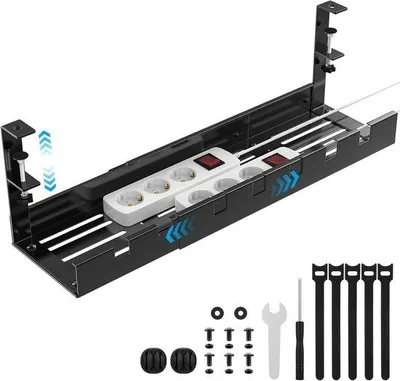Immagine prodotto di Sistema di gestione cavi da ufficio nero, 40-74 cm, supporto per cavi