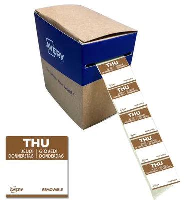 Produktbild von Avery DLSTHUREV-1000, Tages-Etiketten, 25 x 25 mm, 1.000 Etiketten / 1 Rolle, braun