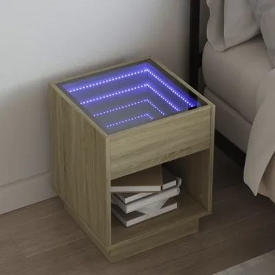 Produktbild von "2026 Promotion" Nachttisch - Beistelltisch - mit Infinity-LED - Sonoma-Eiche 40x40x50 cm - - Nachtkonsole CC14232