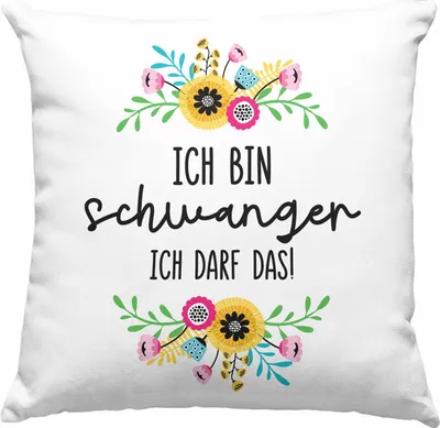 Produktbild von Trendation - Ich Bin Schwanger Ich Darf Das Deko-Kissen mit Füllung 40x40 Geschenk Frau Schwangerschaft Geschenkidee (Blau)