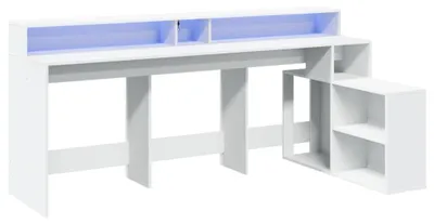 Immagine prodotto di Scrivania da computer ampia con illuminazione RGB a LED - 200 cm - Legno bianco
