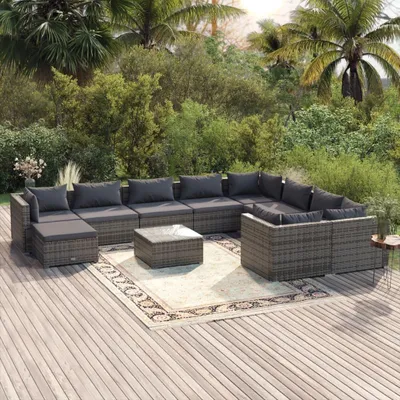 Obrázek produktu pro vidaXL 11dílná zahradní lounge souprava s polštáři Poly ratan Grey