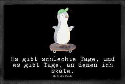 Produktbild von Mr. & Mrs. Panda Bodenvorleger Pinguin Skateboarden 40 x 60 cm - Schwarz - Geschenk, Skateplatz, Schmutzfangmatte, Skateboard, Schmutzmatte, Skaten, Outdoor-Matte, fahren