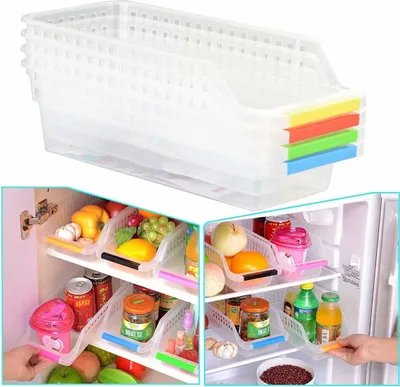 Produktbild von Kühlschrank Storage Organizer - Kühlschrank Aufbewahrungsbox Schubladen Pantry Container Stackable Kühlschrank Container - Perfekt für kleine Gewürze, Milchprodukte (4 Pack)
