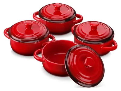 Obrázok produktu pre Sada 4 mini keramických misiek s pokrievkami, objem 420 ml, priemer 12,3 cm, výška 5,1 cm