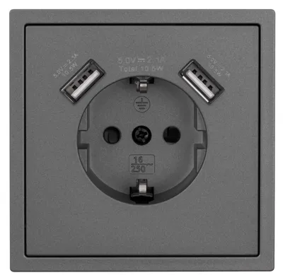 Produktbild von Schutzkontakt-Steckdose McPower "Shallow", 2x USB-A - 5V/2,1A, anthrazit, matt
