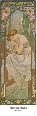 Produktbild von Alphonse Mucha Kunstdruck Bild - Die Vier Tageszeiten, Die Nacht, 1899 (158 x 53 cm)