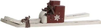 Chic Antique VINTAGE SKI mit Stiefel Weiß Rot 33 cm lang Holz Weihnachtsdeko Chic Antique Deko Nr 52058101
