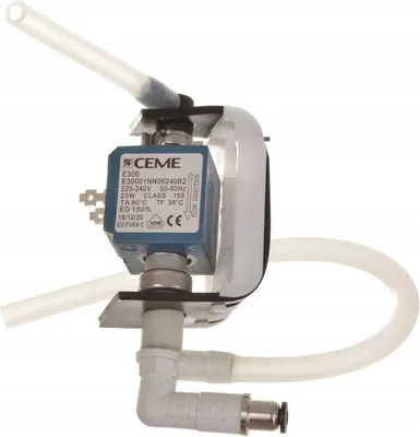 A close-up studio shot of a solenoid valve with attached tubing, set against a white background.