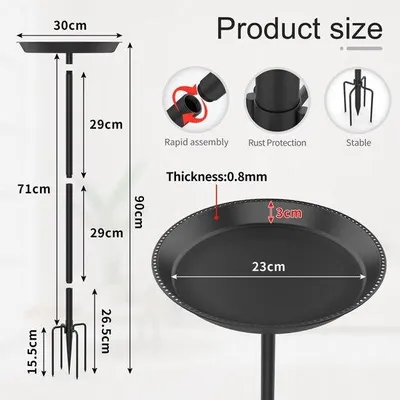 Produktbild von Unyqoos® Vogelbad aus Metall, rostbeständig, verstellbare Höhe Ø 30 cm H 90 cm, schwarz – Vogeltränke für Garten & Balkon, Schalenhöhe 71 cm, 5‑beiniger Standfuß