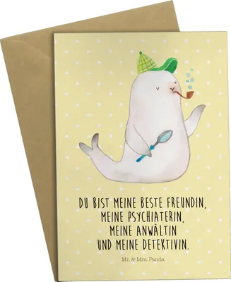 Produktbild von Mr. & Mrs. Panda valentinstagskarte Robbe Sherlock - Gelb Pastell - Geschenk, glückwunschkarten, osterkarten, einladungskarten, weihnachtskarten, Lustige Sprüche