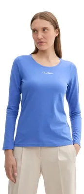Produktbild von TOM TAILOR Damen Basic Longsleeve mit Logo-Print,10619 - Preppy Jean Blue, XXS