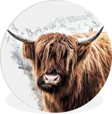 Produktbild von MuchoWow® Rundes Wandbild - Runde Bilder Schottischer Highlander - Schottische Kuh Ø 30 cm Kreis Wanddekoration Kunststoff - Wandkreis - Wandschmuck - Schlafzimmer - Bilder - Der Kreis - Kunst für die Wohnung - Plastik - Kunstdruck - Wandbild