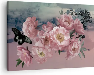 Produktbild von Bild auf Leinwand - Leinwandbild - Einteilig - Blumen Schmetterling Wolken - 70x50cm - Wand Bild - Wanddeko - Wandbilder - Leinwanddruck - Bilder - Wanddekoration - Leinwand bilder - AA70x50-4881