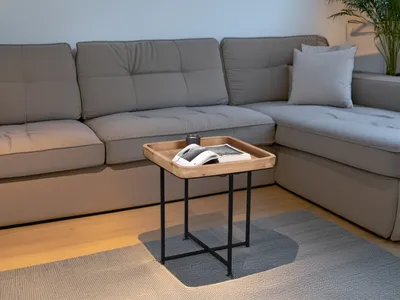 Produktbild von Couchtisch mit Metallgestell Schwarz, viereckiger Wohnzimmertisch Beistelltisch