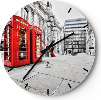 Produktbild von Wanduhr - Rund - Glasuhr - Telefon London Kultur - 40x40cm - Schleichendes Uhrwerk - Lautlos - zum Aufhängen bereit - Dekoration Modern - Wanddekoration aus Glas - C3AR40x40-2595