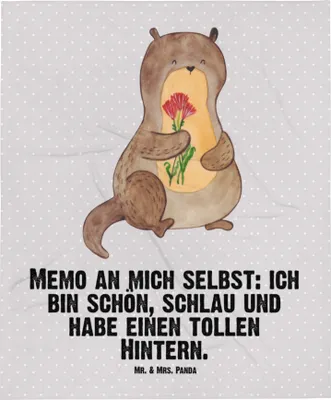 Produktbild von Mr. & Mrs. Panda Kinderdecke Otter Blumenstrauß - Grau Pastell - Geschenk, Plaid, Schlummerdecke, Positiv, Seeotter, Achtsamkeit, Fleecedecke, Kinderwagendecke, Babydecke