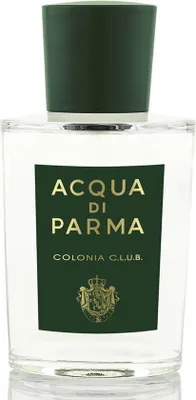 A clear, front-facing studio shot of an Acqua di Parma Colonia C.L.U.B. Eau de Cologne bottle.