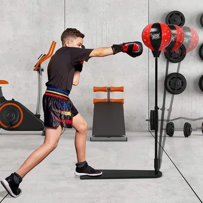 Produktbild von GOPLUS Boxsack Set, Punchingball, höhenverstellbar 85-130cm, ab 8 Jahre, mit Boxhandschuhen & Handpumpe, Standboxball, mit Ständer & rutschfestem Pedal