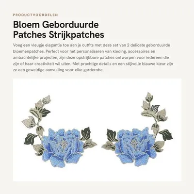 Productafbeelding van Dailygoods- Strijkpatches Set van 2 - Geborduurde Bloemen - Opstrijkbare Patches - Kledingaccessoires - DIY Projecten - Elegante Details - Bloempatch