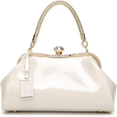 Immagine prodotto di Borsa a tracolla e a mano da donna, in ecopelle lucida, color crema