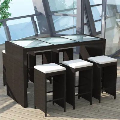Produktbild von vidaXL 7-dielny záhradný barový set s vankúšmi Poly ratan Brown