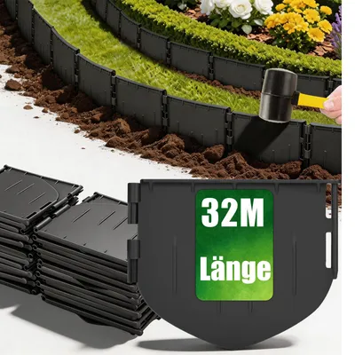 Produktbild von 32m Kunststoff Rasenkante Hohe 13cm Flexibel Rasenkanten Atabil Knickfest Beeteinfassung Unsichtbare Beetumrandung Beetbegrenzung Mähkante