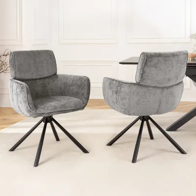 Produktbild von riess-ambiente Drehbarer Retro Stuhl UNIQUE grau Chenille schwarzes Metallgestell mit Armlehne