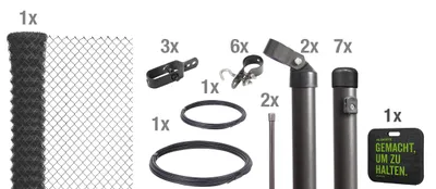 Immagine prodotto di Alberts 697167 Recinzione in rete metallica come set completo, per la posa in calcestruzzo con cuscinetto a ginocchio, antracite metallizzato, altezza 125 cm, lunghezza 15 m