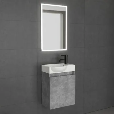 Produktbild von Alpenberger Badezimmermöbel Set | Gäste WC Waschtisch mit Unterschrank | Badschrank Schmal mit Badspiegel | Badezimmer Spiegel | Waschbeckenunterschrank
