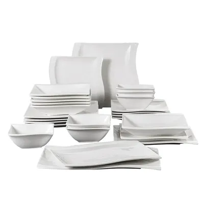 Produktbild von 26-teiliges Porzellan-Geschirr-Set, mikrowellen- und ofenfest, elegantes Design, 26 Stück