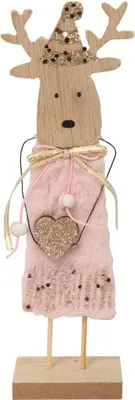 Produktbild von Rentierfigur aus Holz mit rosa Fell, Glitzer und Pailletten, 22 x 6 x 4,5 cm