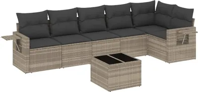 Produktbild von vidaXL 7-tlg. Garten-Sofagarnitur mit Kissen Hellgrau Poly Rattan