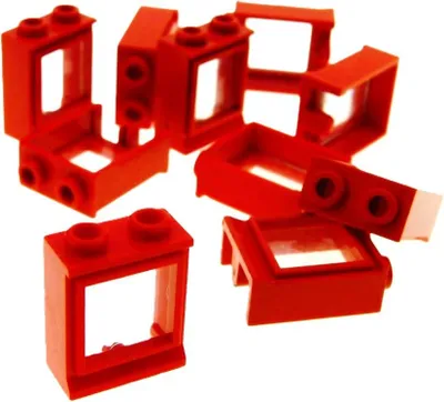 Produktbild von 10x Lego Fenster Rahmen 75° 1x2x2 rot Scheibe transparent weiß Zug Haus 7026c01