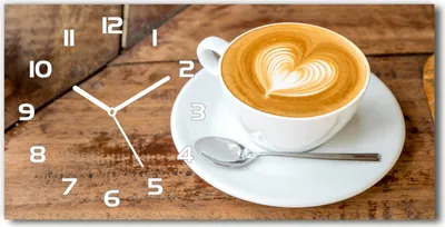 Produktbild von Wanduhr aus Glas – 60x30 cm - Glasbild - Glasuhr - Gehärtetes Glas - weisse-zeiger - Kaffee in einer Tasse